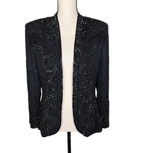 Vintage Niteline Della Roufogali Black Silk Beaded Evening Jacket Size S